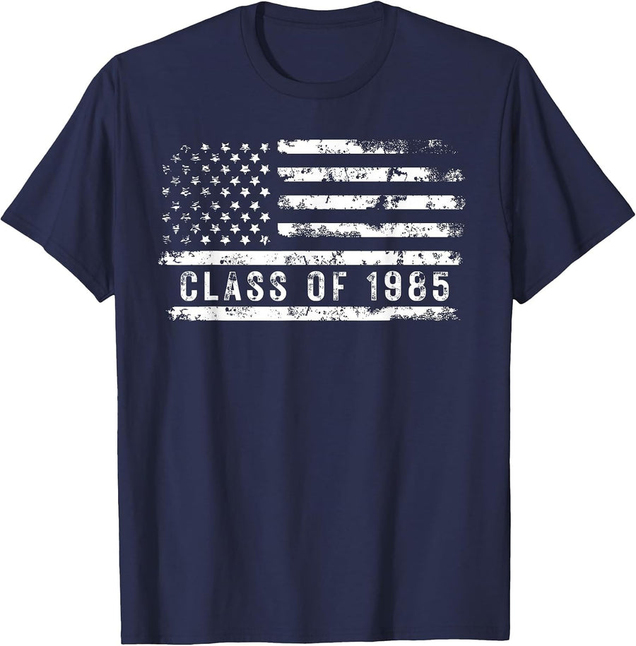 Class of 1985 40 Vintage Retro USA Flag 85 Reunion Men Women T-Shirt - Navy Blue