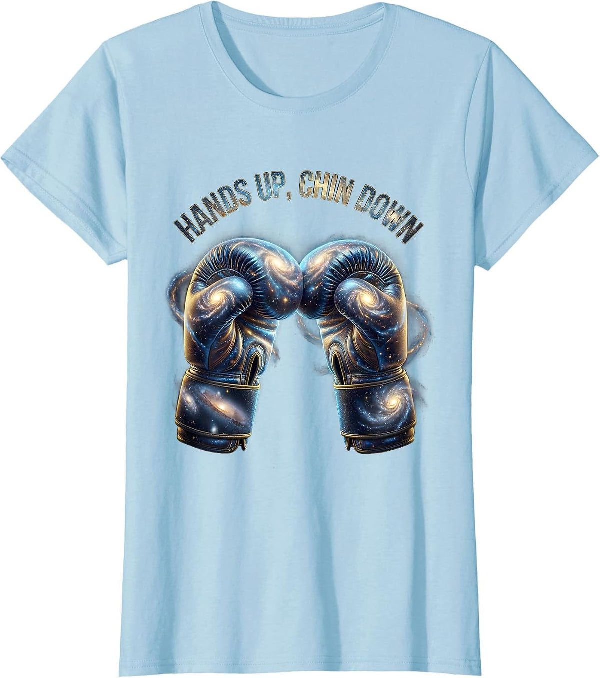 Hands Up Chin Down Boxing Graphic Design T-Shirt - Baby Blue
