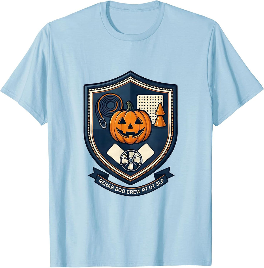 Men's Rehab Boo Crew PT OT SLP Funny Halloween Rehab Therapist T-Shirt - Baby Blue