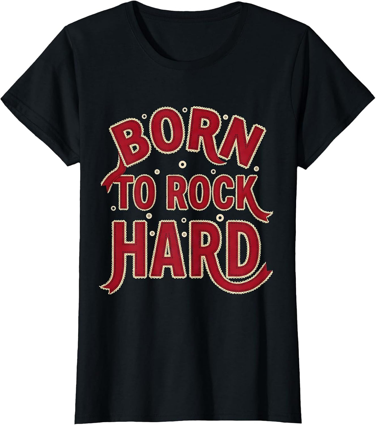 Women's Born to Rock Hard Rock Band Graphic Design T-Shirt - Black
