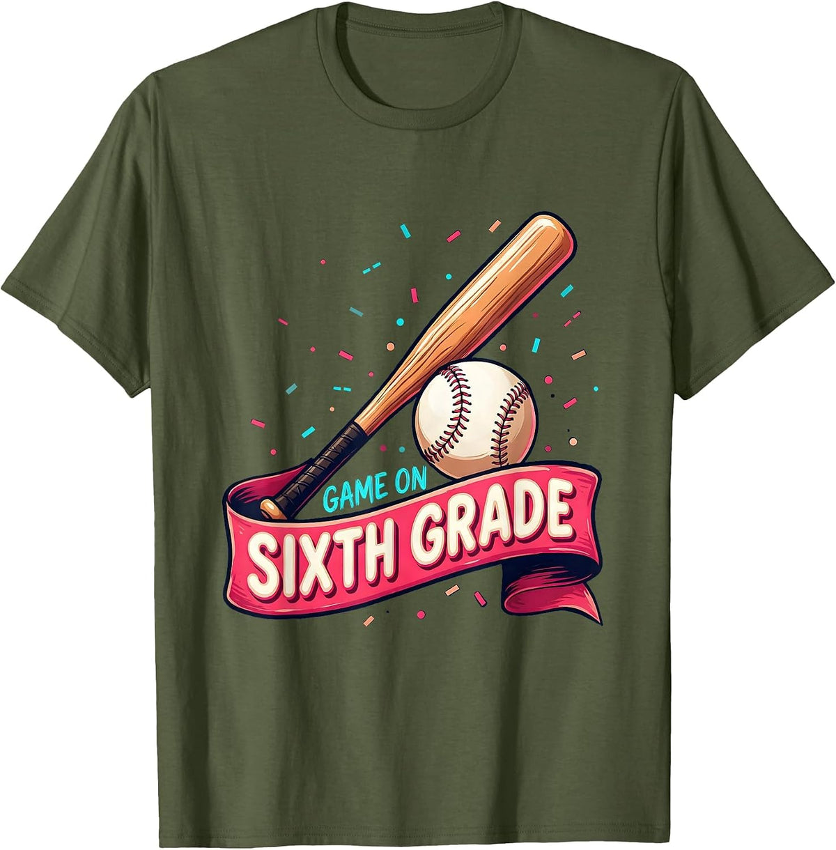 Men's Game On Sixth Grade Sign Painter Showcard Back To School T-Shirt - Olive Green