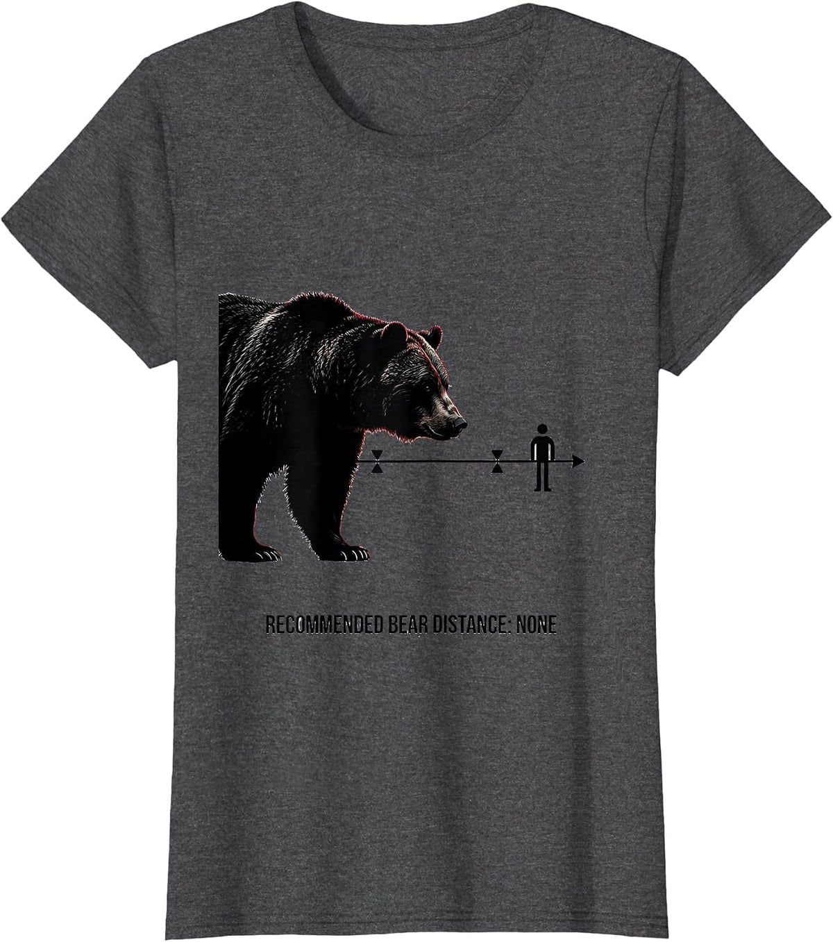 Women's Recommended Bear Distance None Funny Bear Wildlife Graphic T-Shirt - Dark Heather Grey