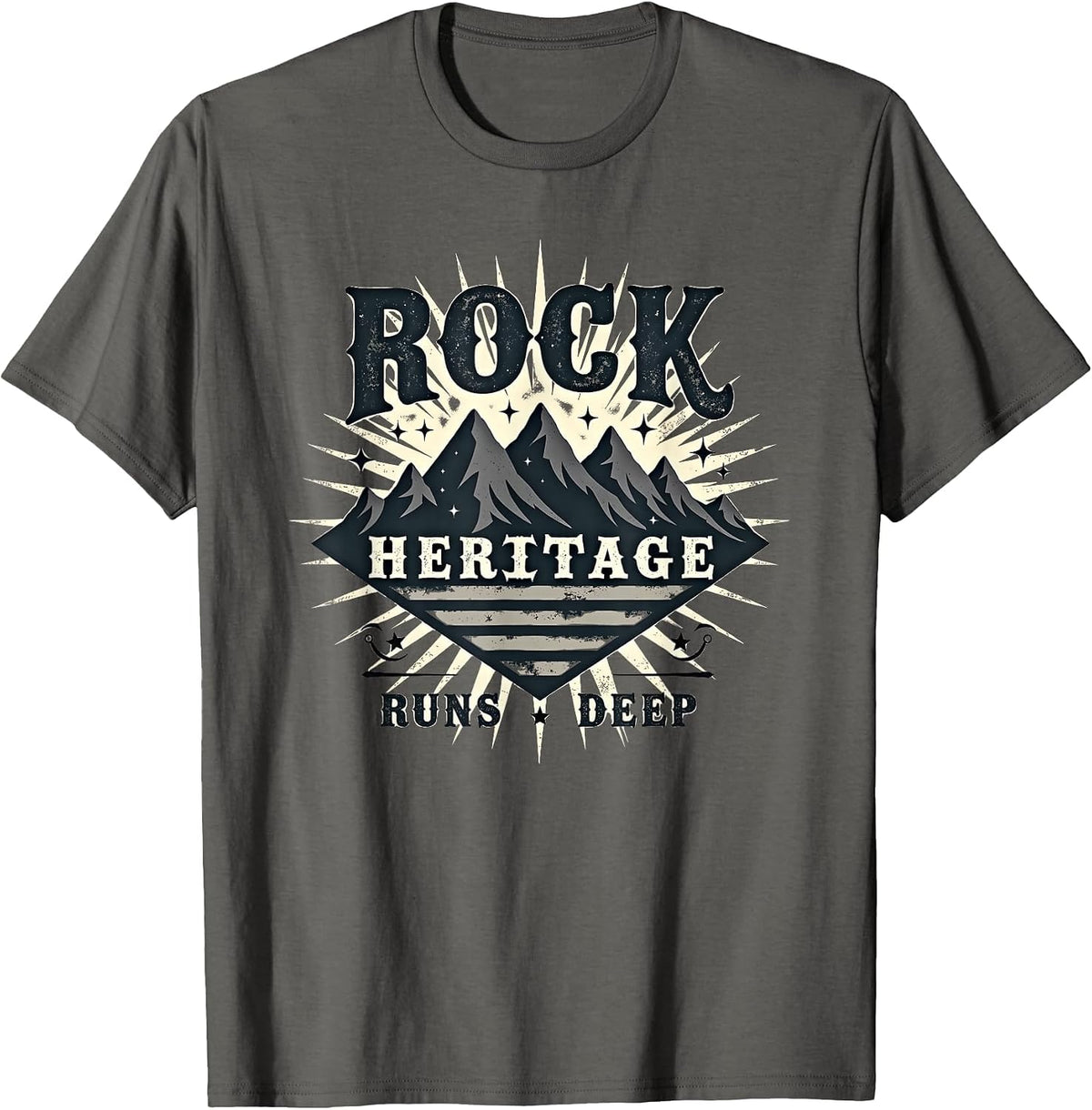 Vintage 1985 Design Rock Heritage Runs Deep T-Shirt - Asphalt Grey