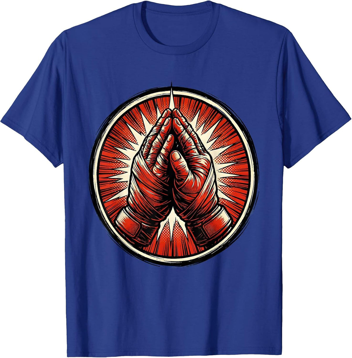 Boxer Wrapped Hands Prayer Position Boxing Art T-Shirt - Royal Blue