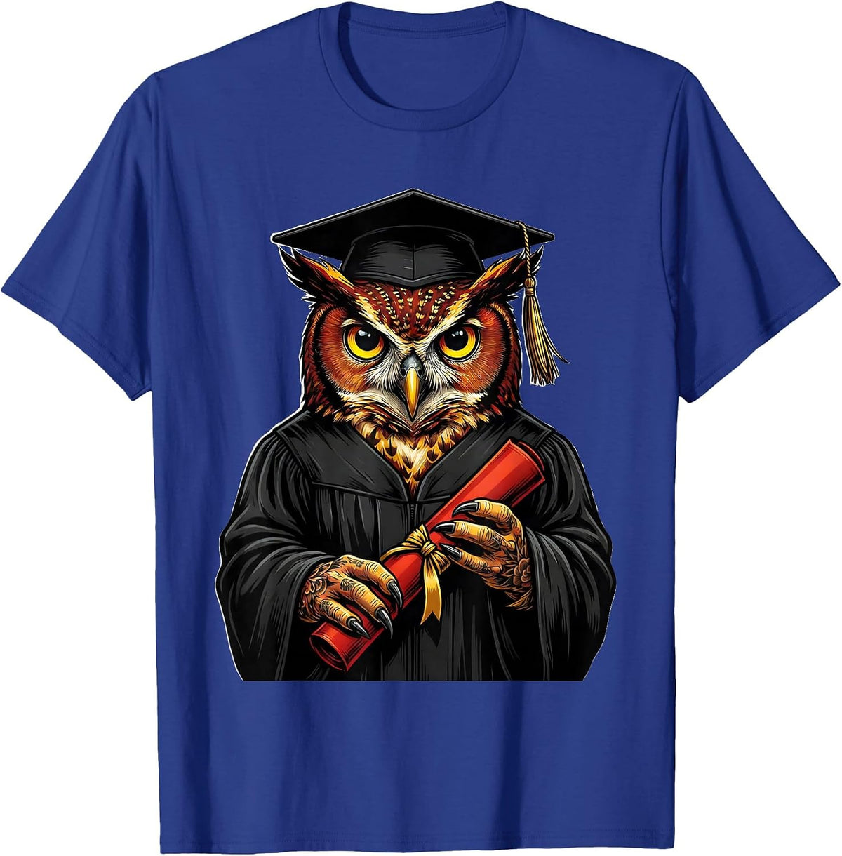Men's Red Teacher Owl Graduation Gown Diploma Design T-Shirt - Royal Blue