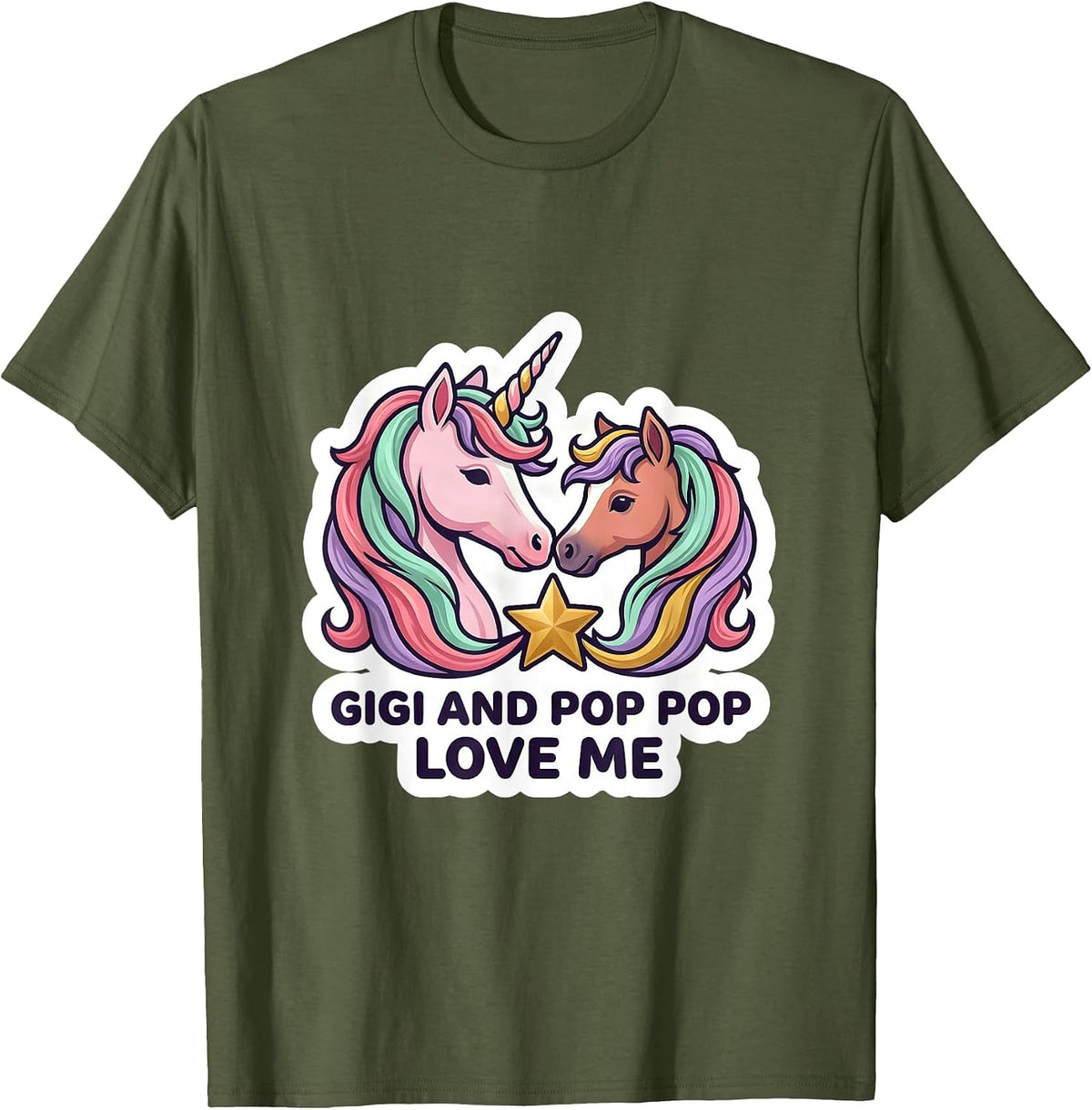 Men's Gigi And Pop Pop Love Me Sentimental Unicorn Grandchild Gift T-Shirt - Olive Green