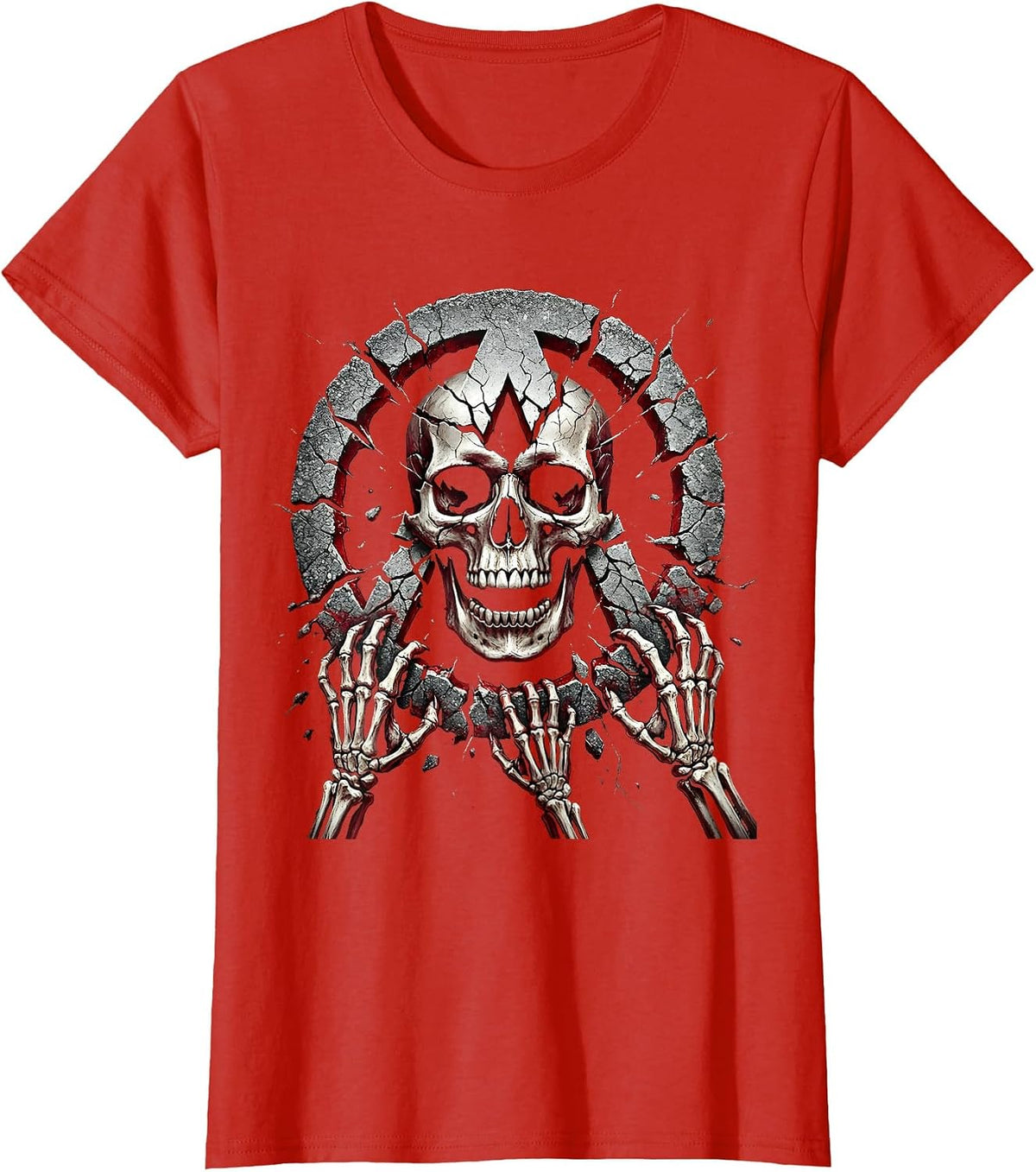 Anarchist Symbol Cracked Asphalt Punk Rock Graphic T-Shirt - Red