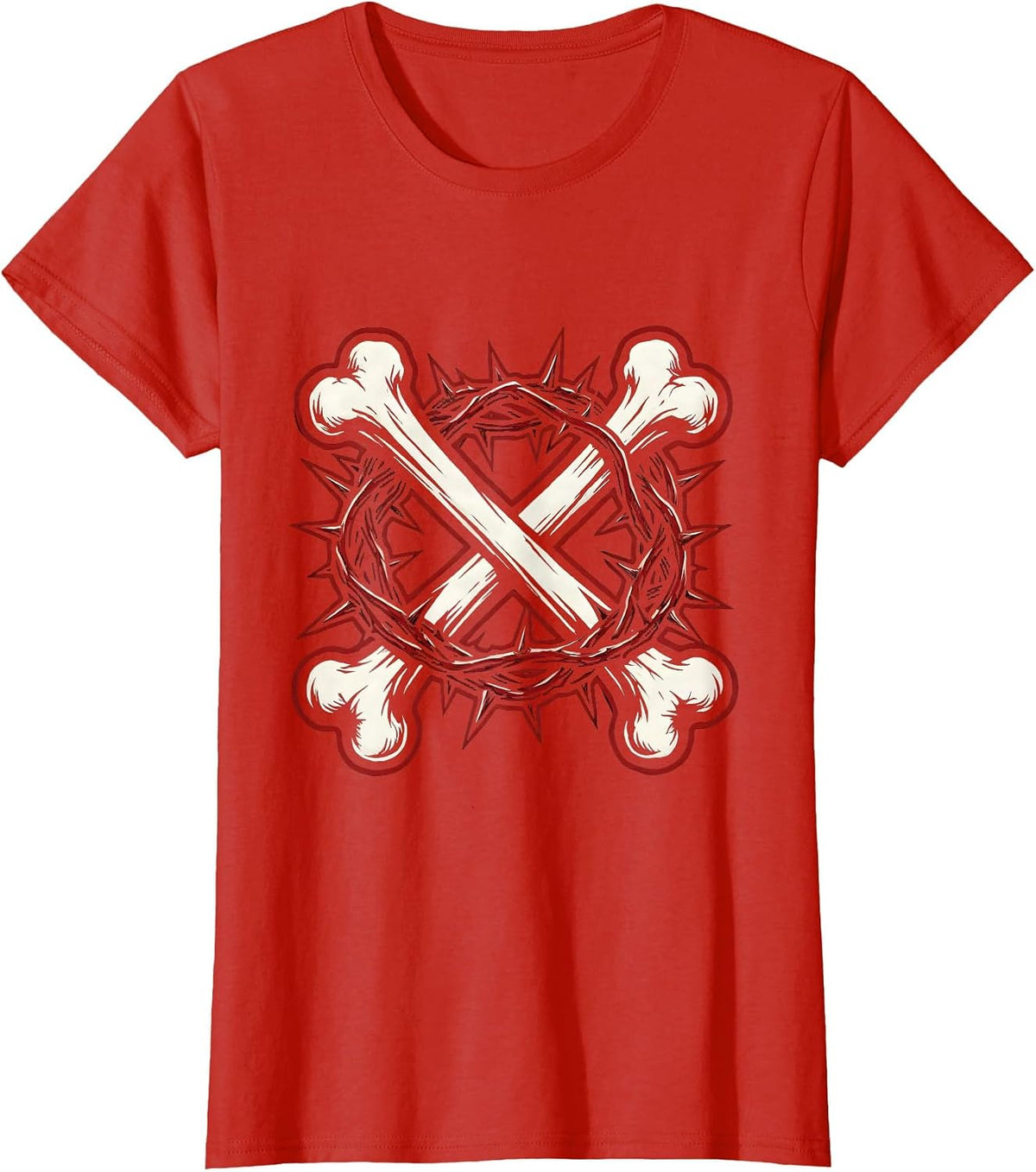 Crossed Bones Crown of Thorns Heavy Metal Graphic T-Shirt - Red