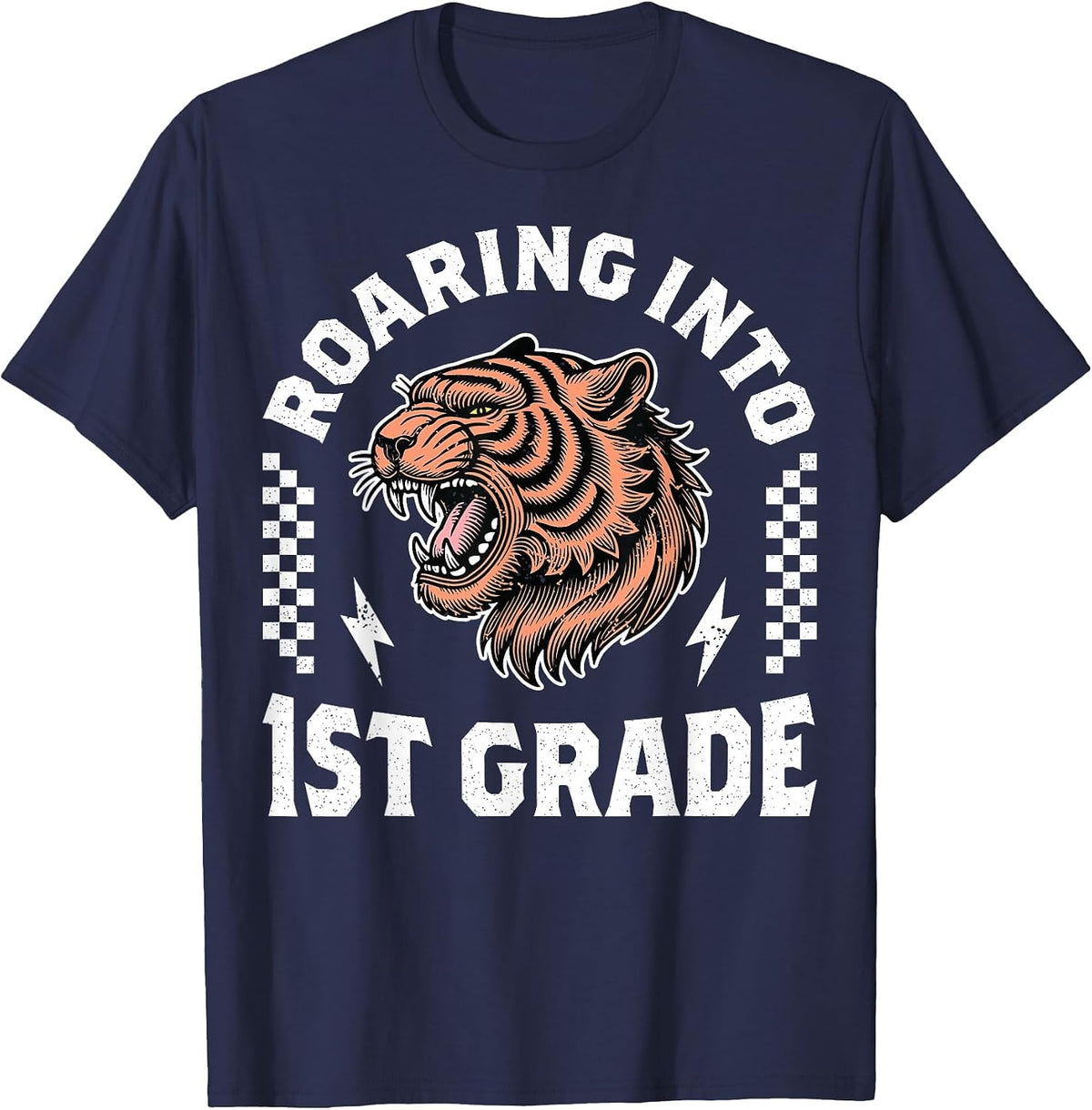 Roaring Into 1st Grade Roaring Tiger Back to School Boy Girl T-Shirt - Navy Blue