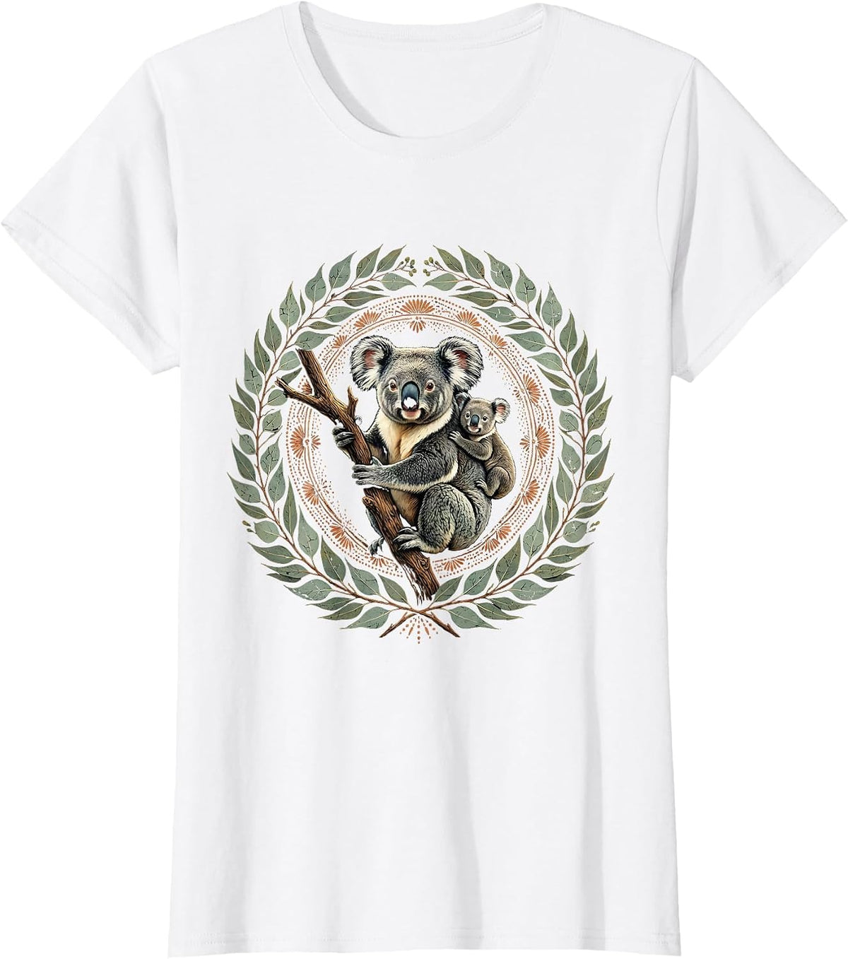 Mama Koala and Joey Eucalyptus Nature Design T-Shirt - White