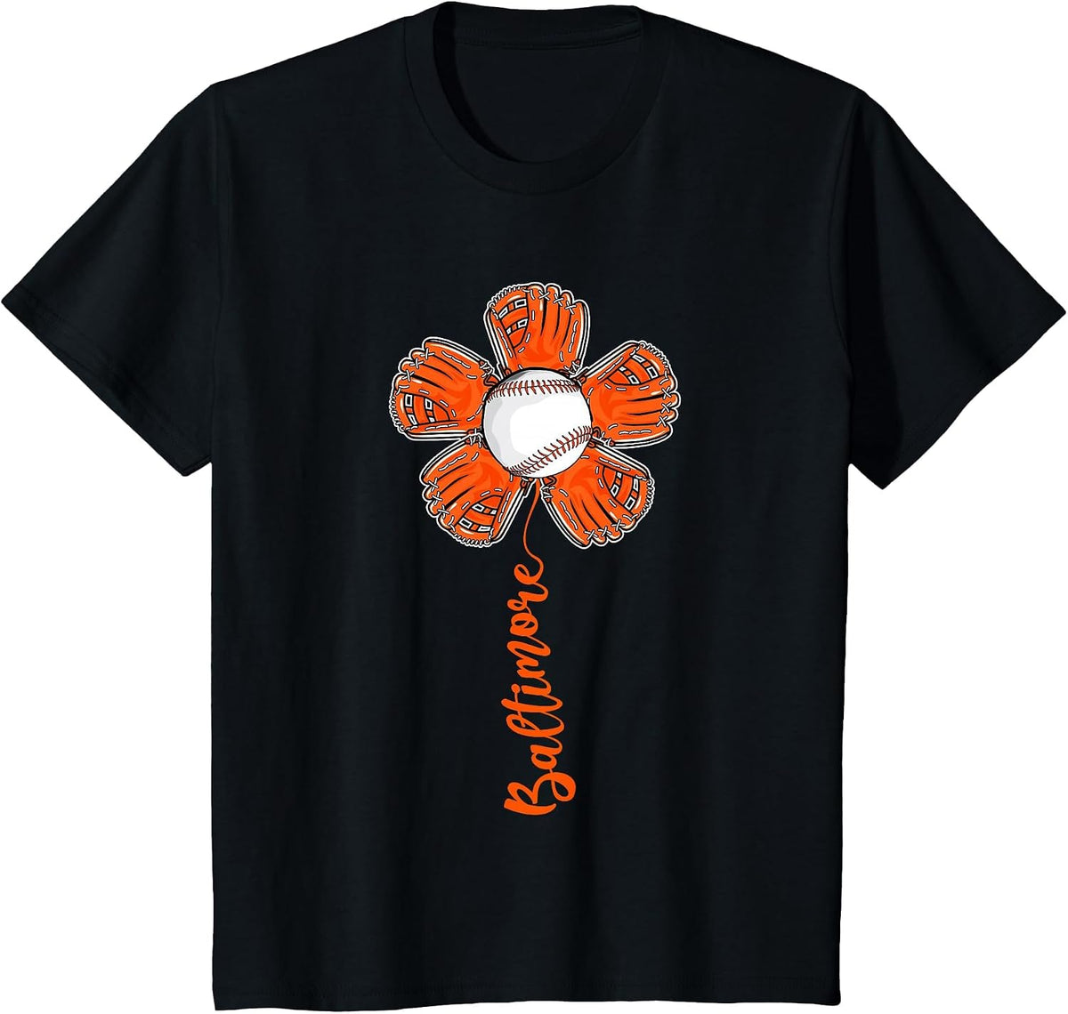 Baltimore Vintage Flower Baseball Lover Player and Fans T-Shirt - Black