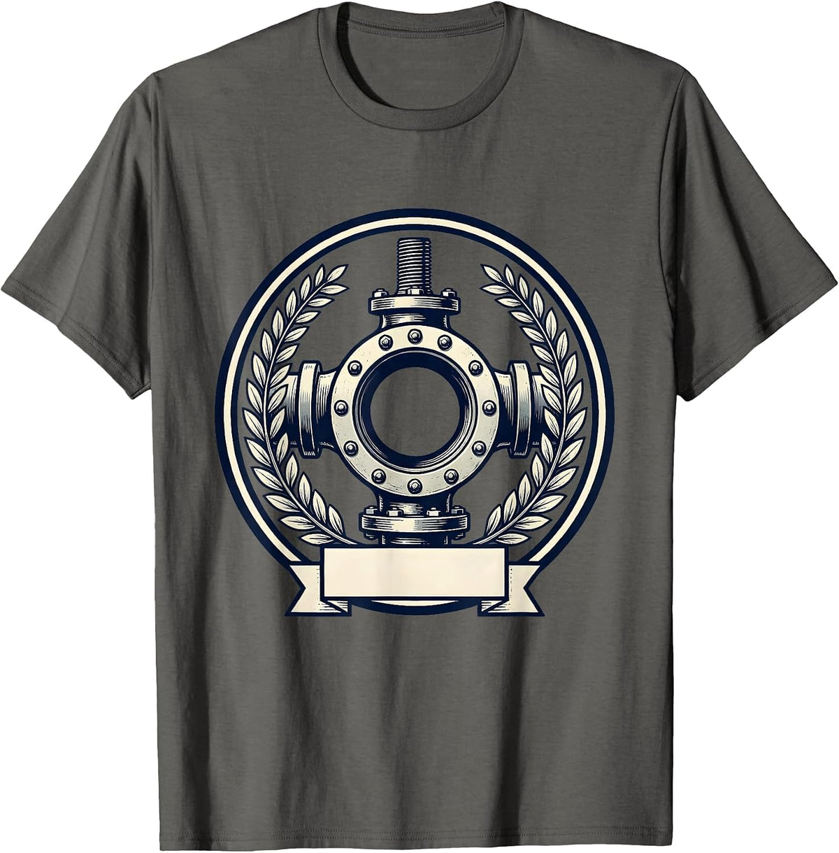Men's Sealed Pipe Flange Emblem Funny Plumber Pipefitter Humor T-Shirt - Asphalt Grey