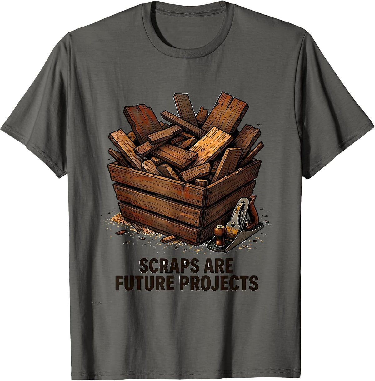 Men's Scraps Are Future Projects Distressed Woodworker Carpenter T-Shirt - Asphalt Grey