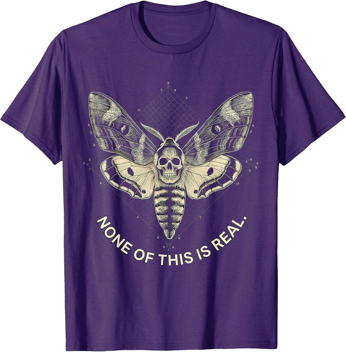 None Of This Is Real Deaths-Head Moth Topographic Horror T-Shirt - Purple