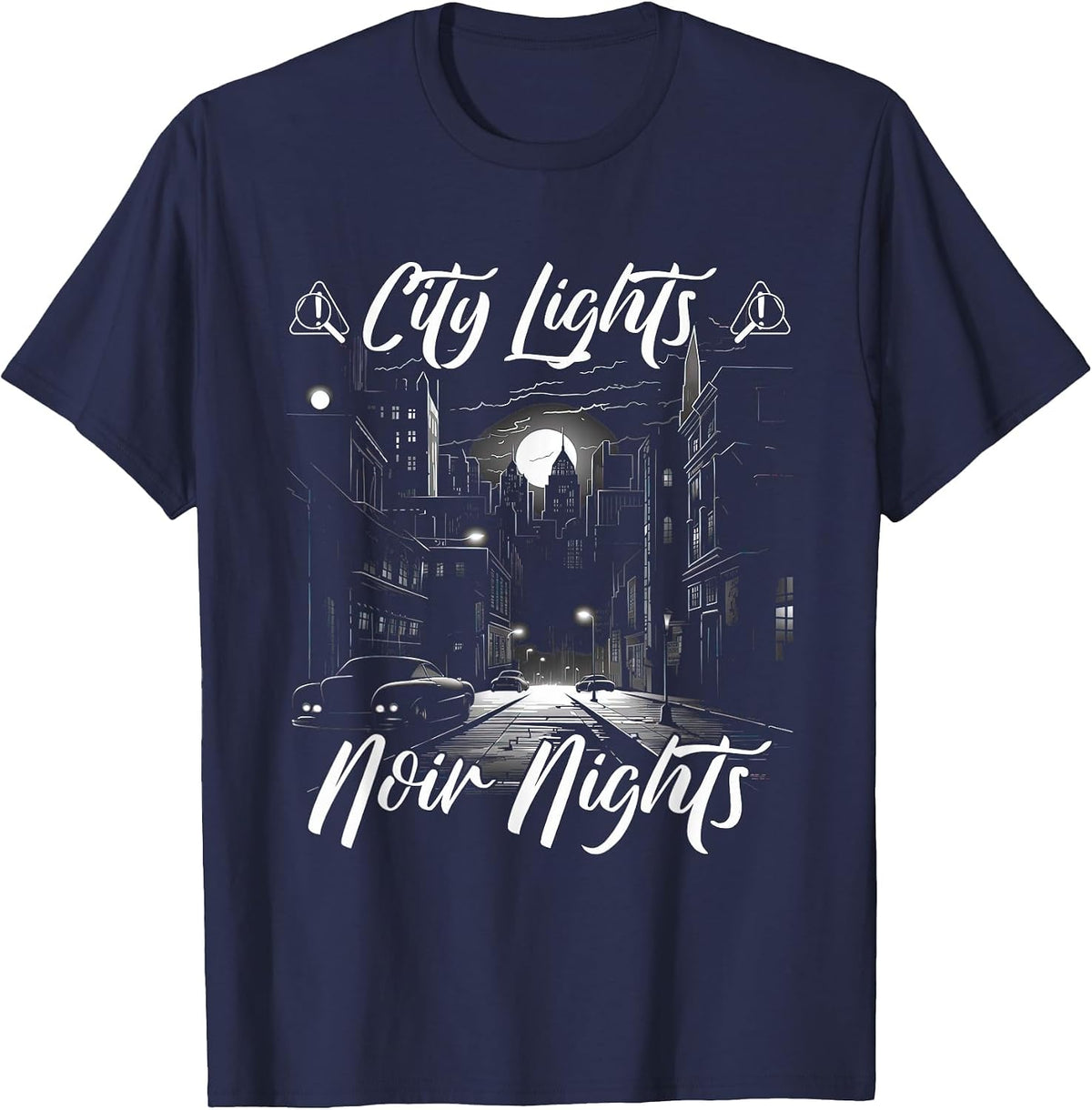 Futuristic Movie Art City Lights Nights Neo Noir T-Shirt - Navy Blue