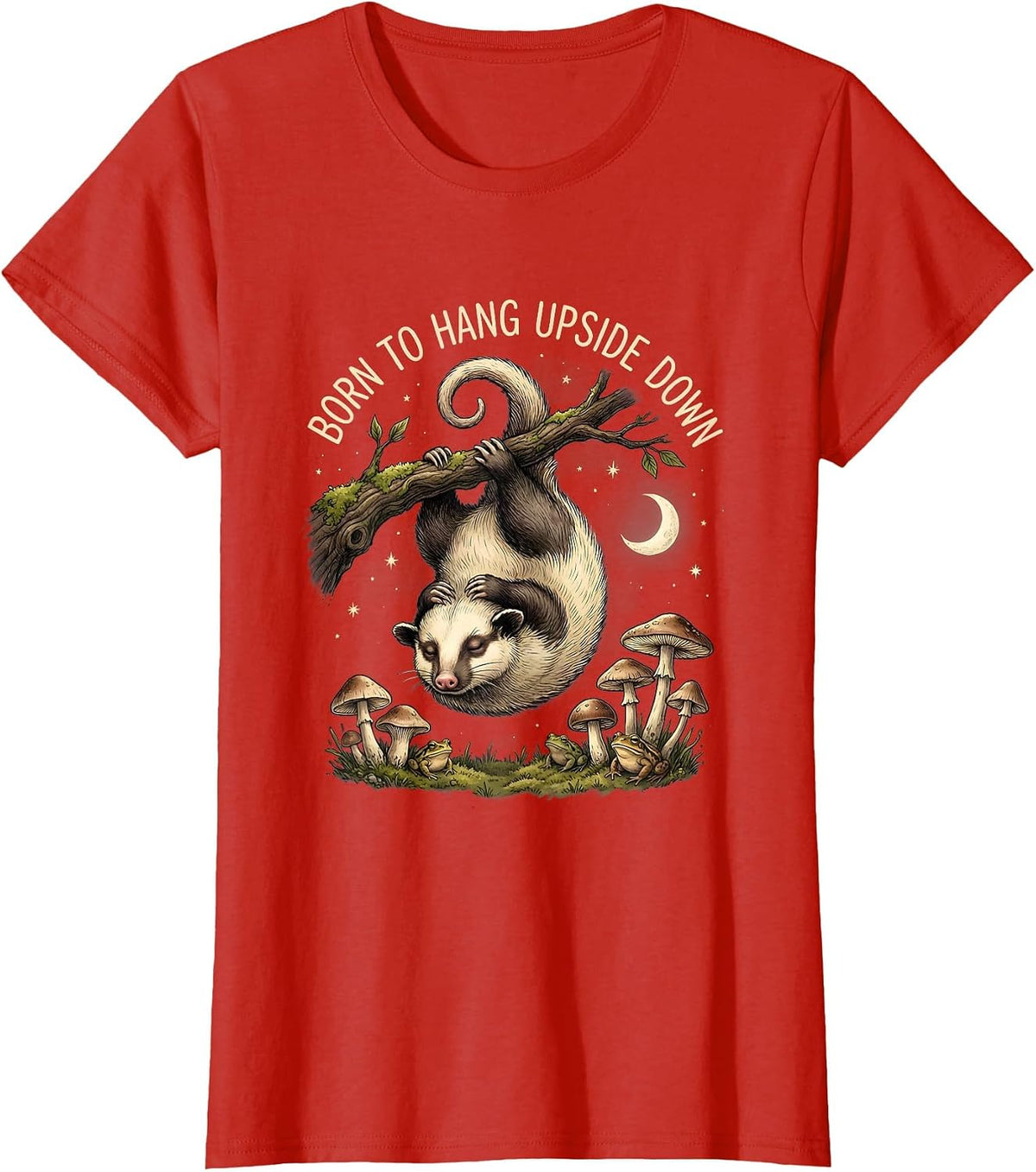 Women's Born to Hang Upside Down Opossum Design T-Shirt - Red