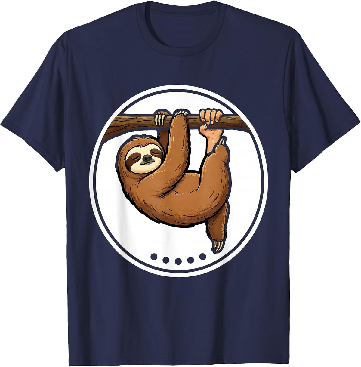 Men's Sloth Hanging Cartoon Animal Lover Humor Gift T-Shirt - Navy Blue