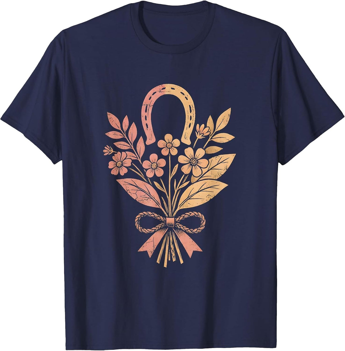 Cowboy Campfire Leather Reins Braiding Illustration T-Shirt - Navy Blue