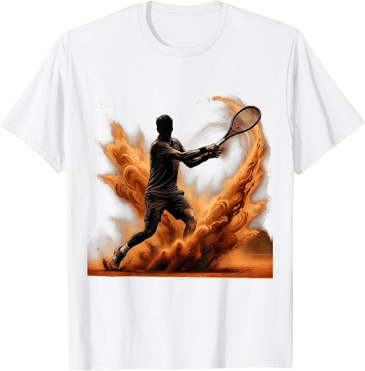 Men's Clay Court Tennis Player Dust Cloud Illustration T-Shirt - White