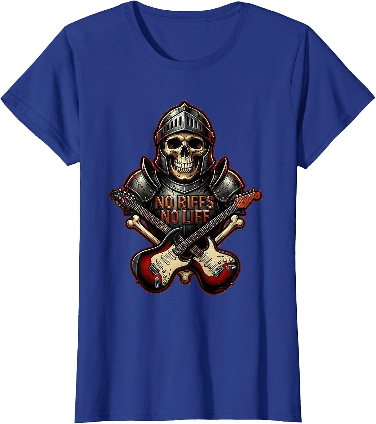 Women's No Riffs No Life Heavy Metal Music Design T-Shirt - Royal Blue