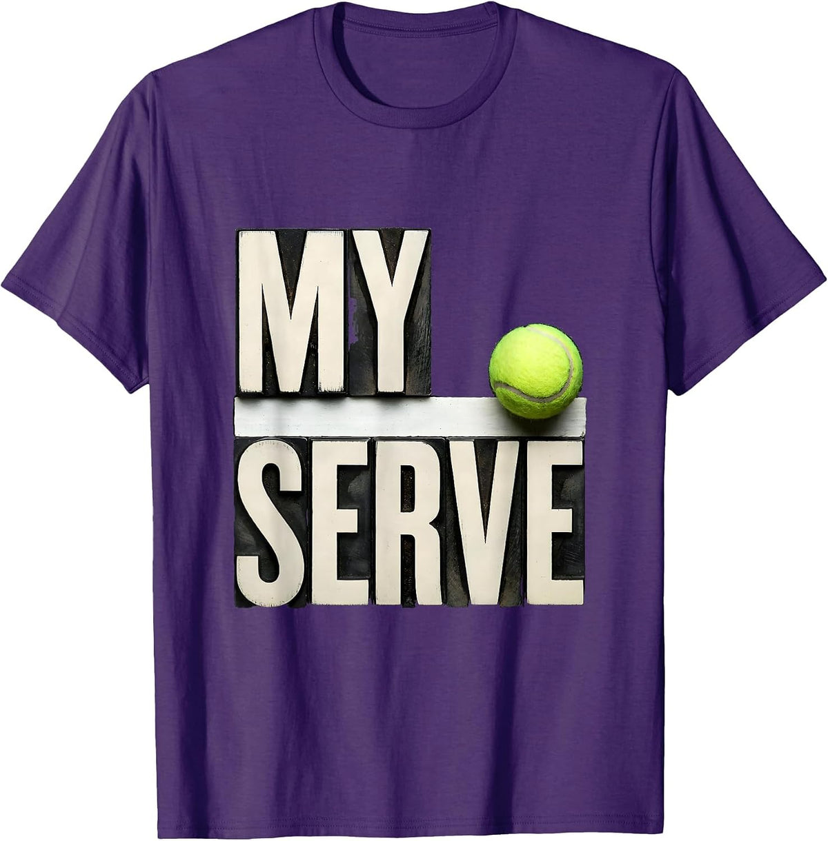 My Serve Bold Wood Type Tennis Player Humor T-Shirt - Purple