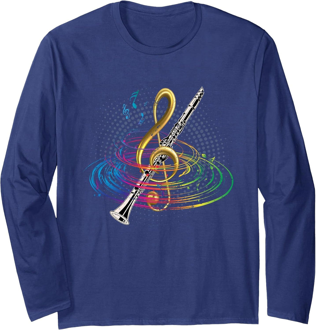 Treble Clef Marching Band Clarinetist Gift Clarinet Long Sleeve T-Shirt - Adult Unisex Navy Blue