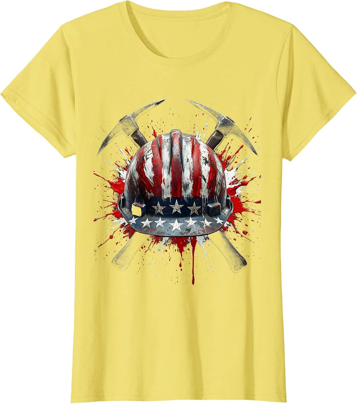 Miner Helmet and Pickaxe Crossed America Design T-Shirt - Lemon Yellow