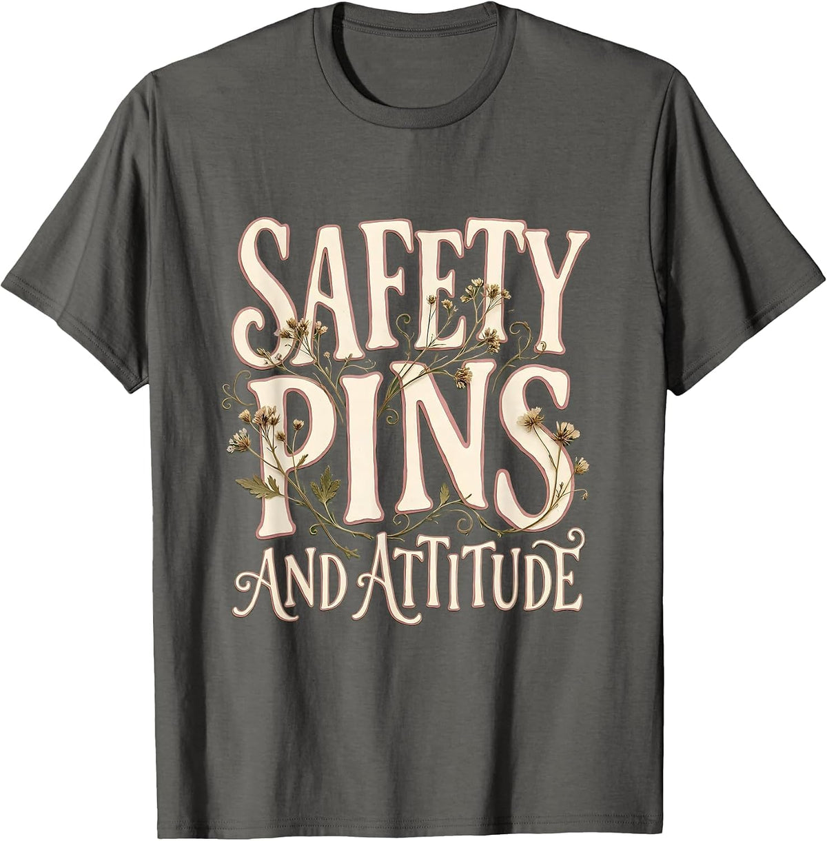 Safety Pins and Attitude Punk Band Graphic T-Shirt - Asphalt Grey