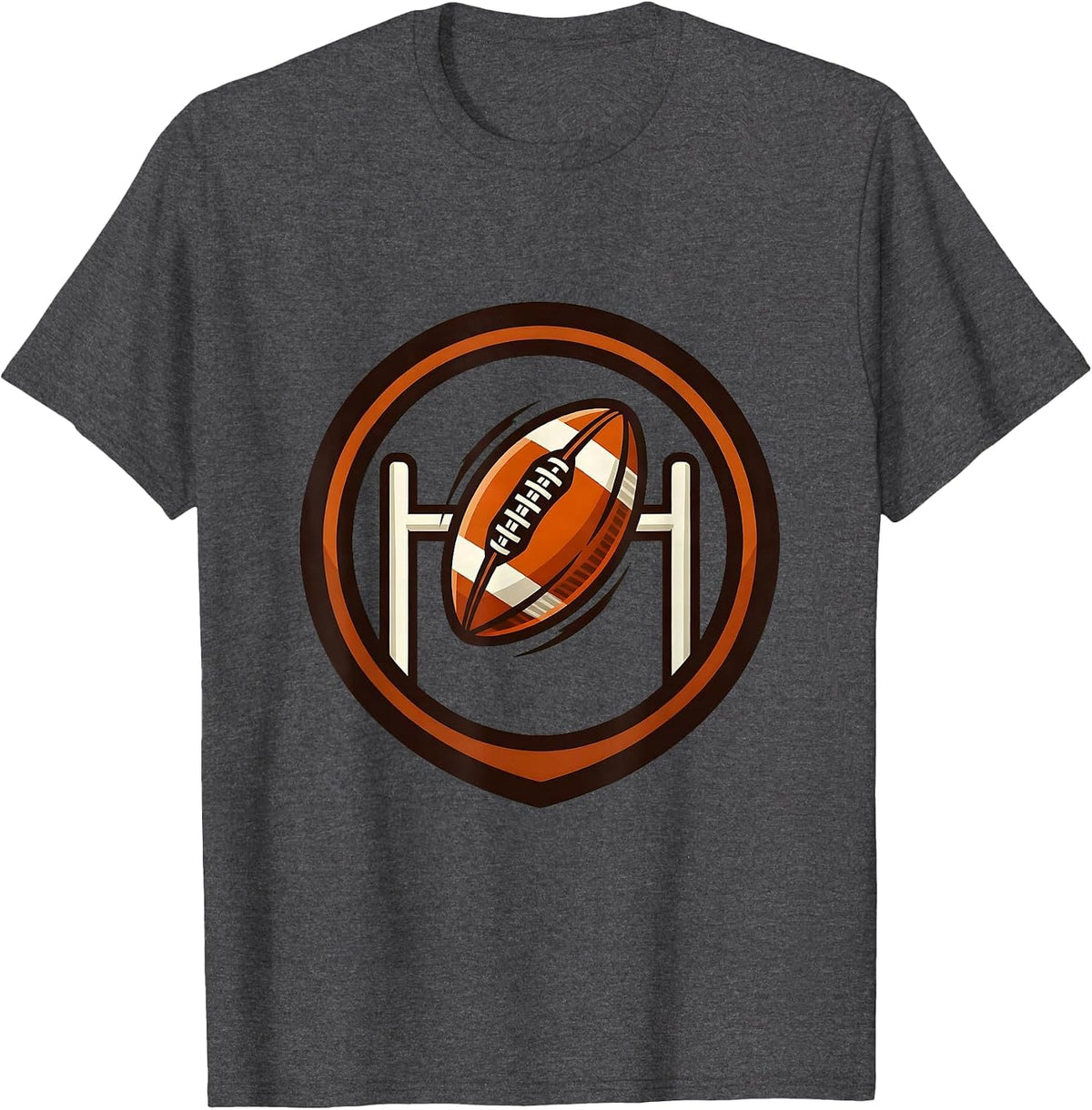 Rugby Ball Through the Goalposts Graphic T-Shirt - Dark Heather Grey