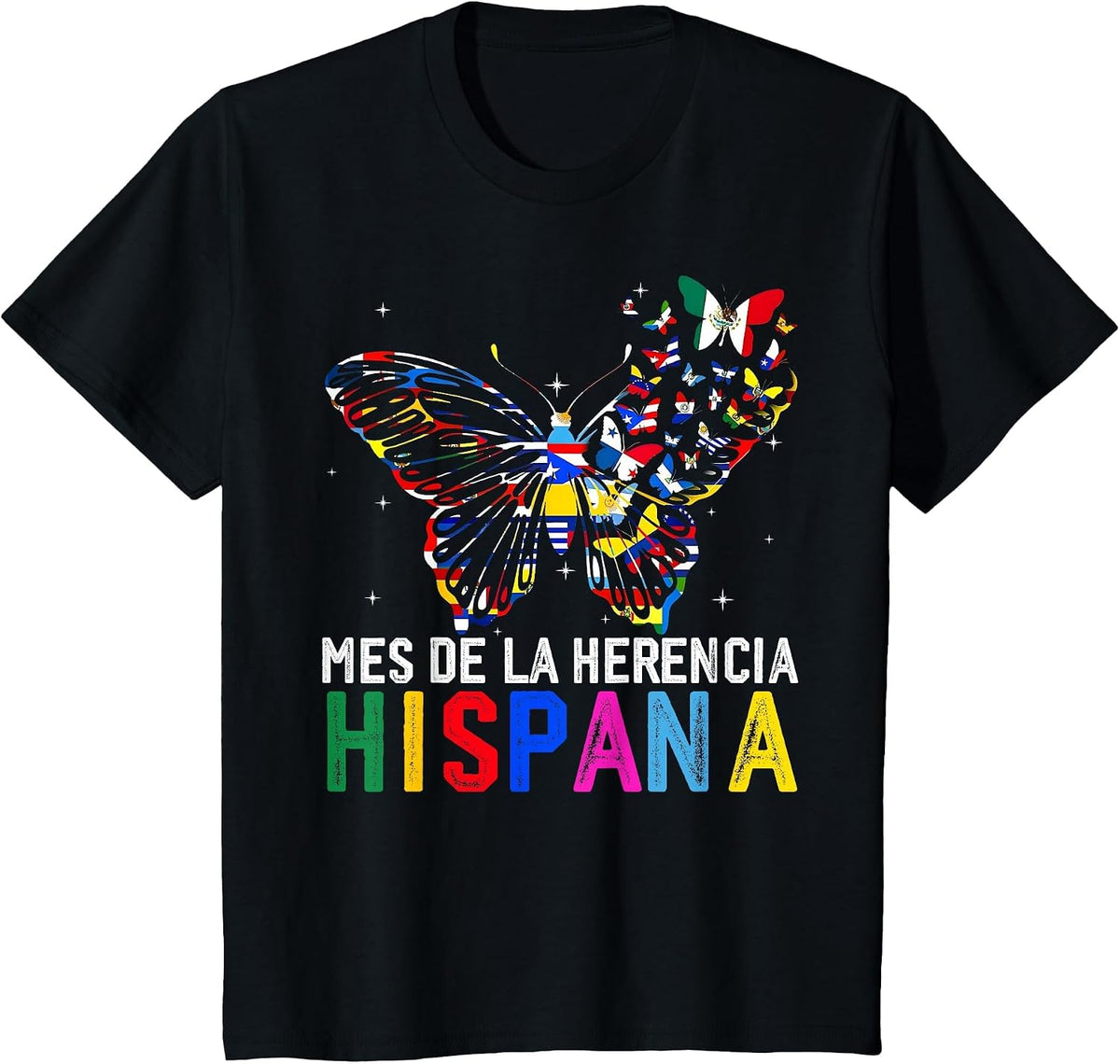 Mes De La Herencia Hispana Butterfly Hispanic Heritage Month T-Shirt - Black
