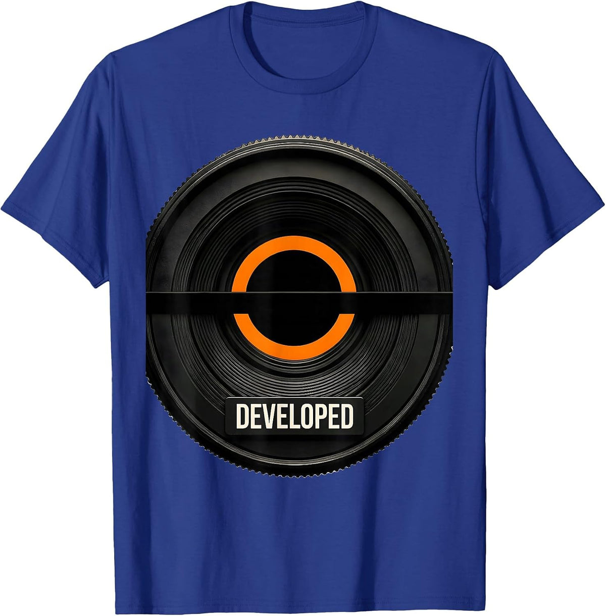 Men's Developed Brutalist Graphic Photography Hobbyist Camera T-Shirt - Royal Blue
