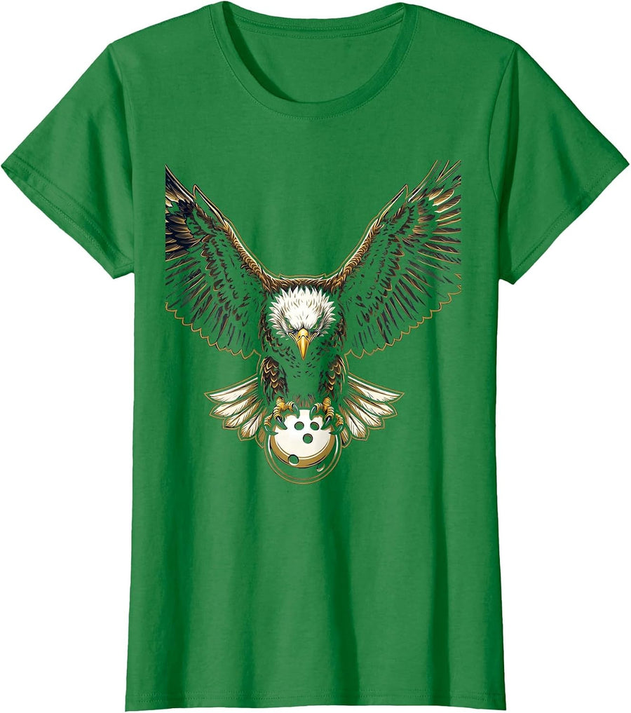 Women's Eagle Bowling Ball Strike Graphic Tee T-Shirt - Kelly Green