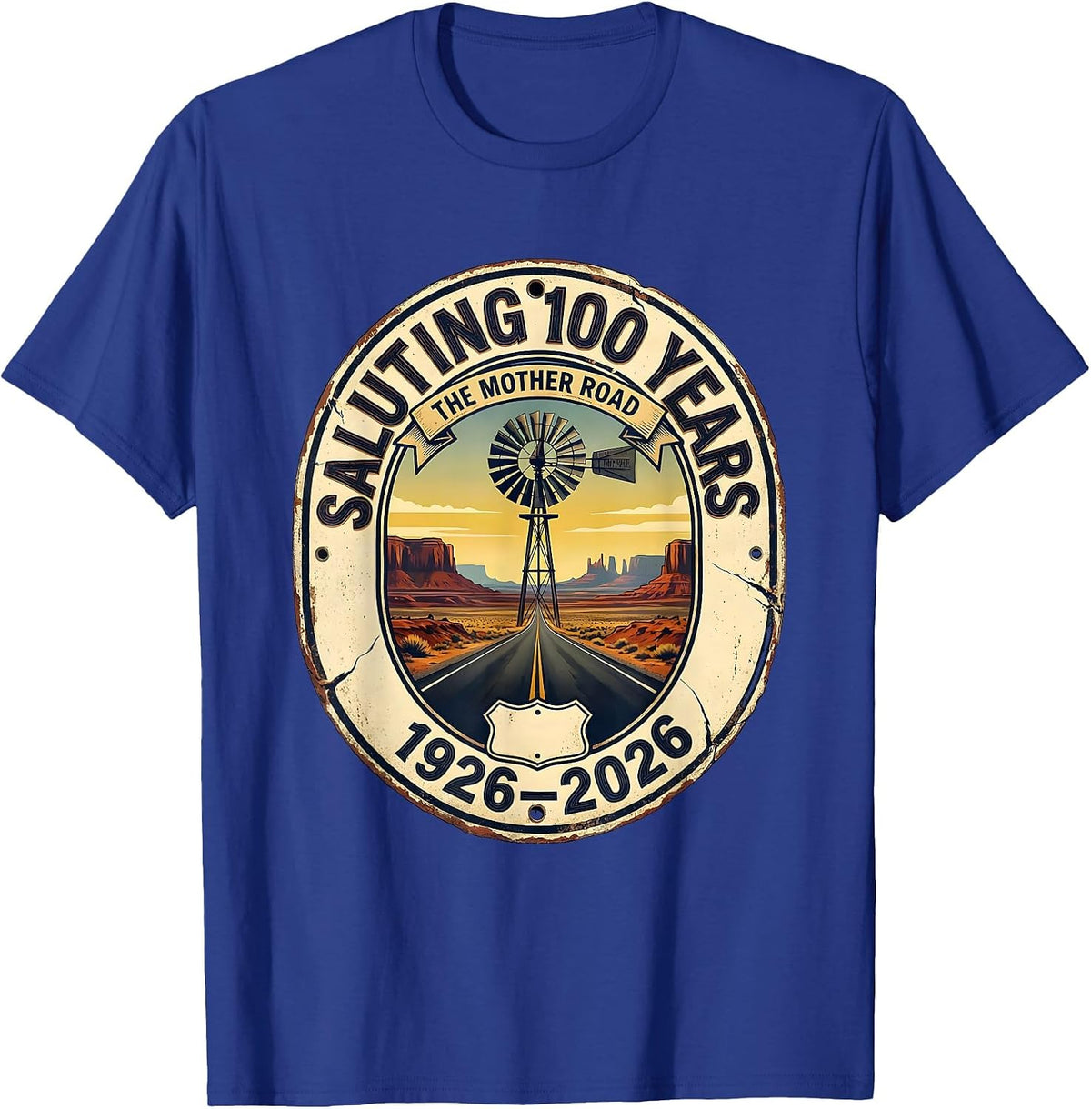 Saluting 100 Years The Mother Road Vintage T-Shirt - Royal Blue