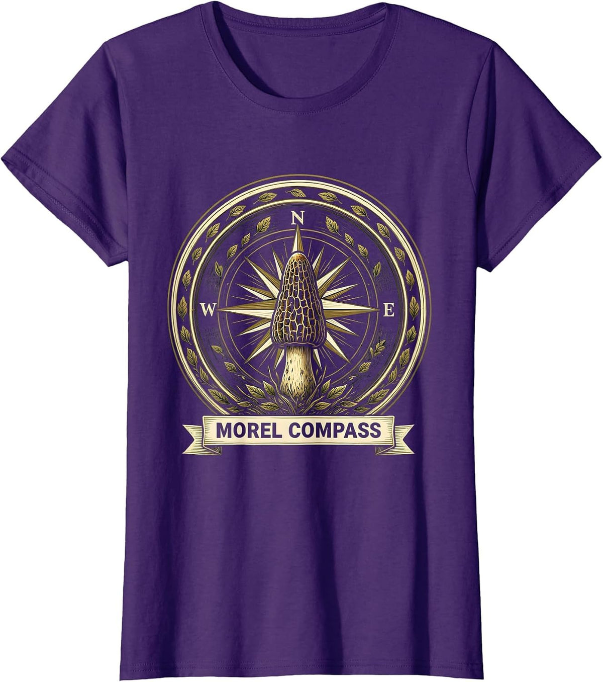 Women's Morel Compass Funny Mushroom Foraging Morel Hunter Gift T-Shirt - Purple