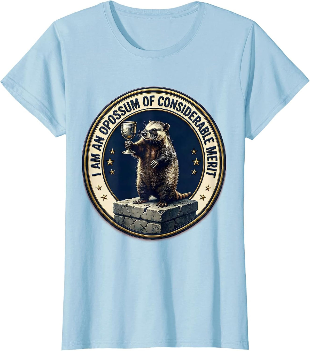 Women's I Am An Opossum Of Considerable Merit Funny Possum Lover T-Shirt - Baby Blue