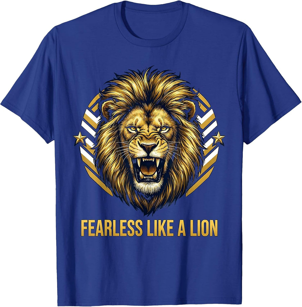 Fearless Like a Lion Bold Graphic Design T-Shirt - Royal Blue