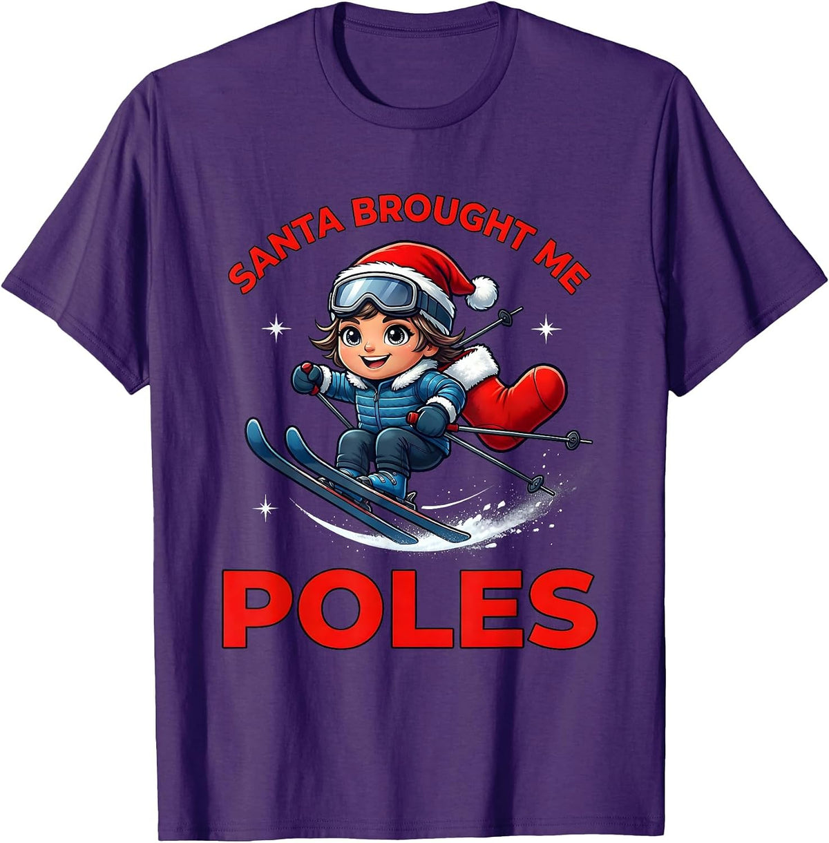 Men's SANTA BROUGHT ME POLES Funny Skier Christmas Skiing Gift T-Shirt - Purple