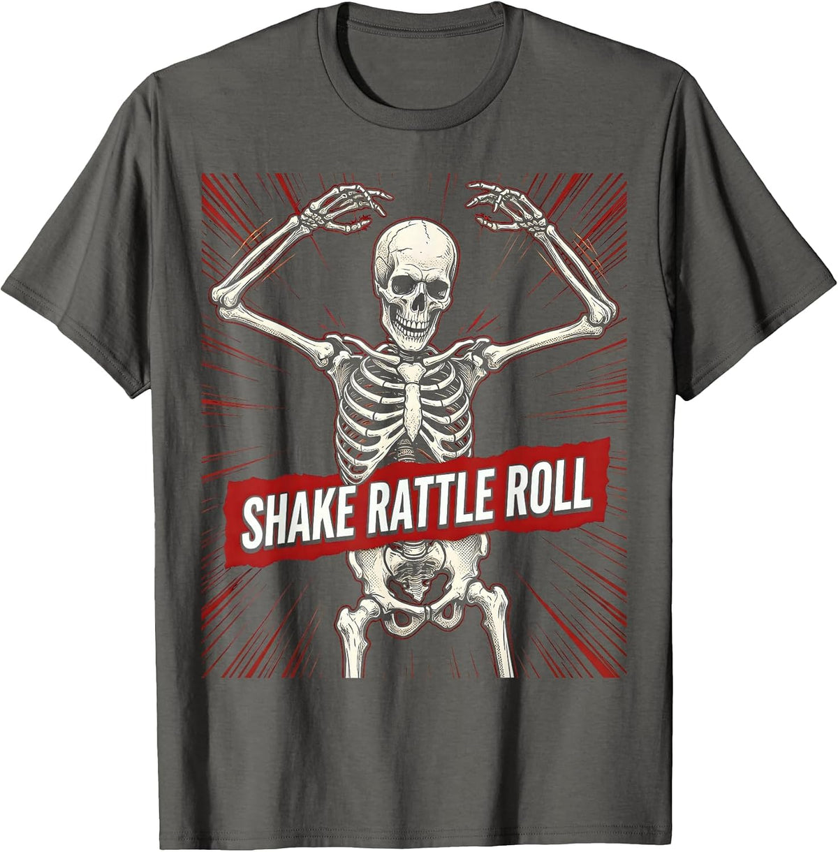 Shake Rattle Roll Classic Rock and Roll Design T-Shirt - Asphalt Grey