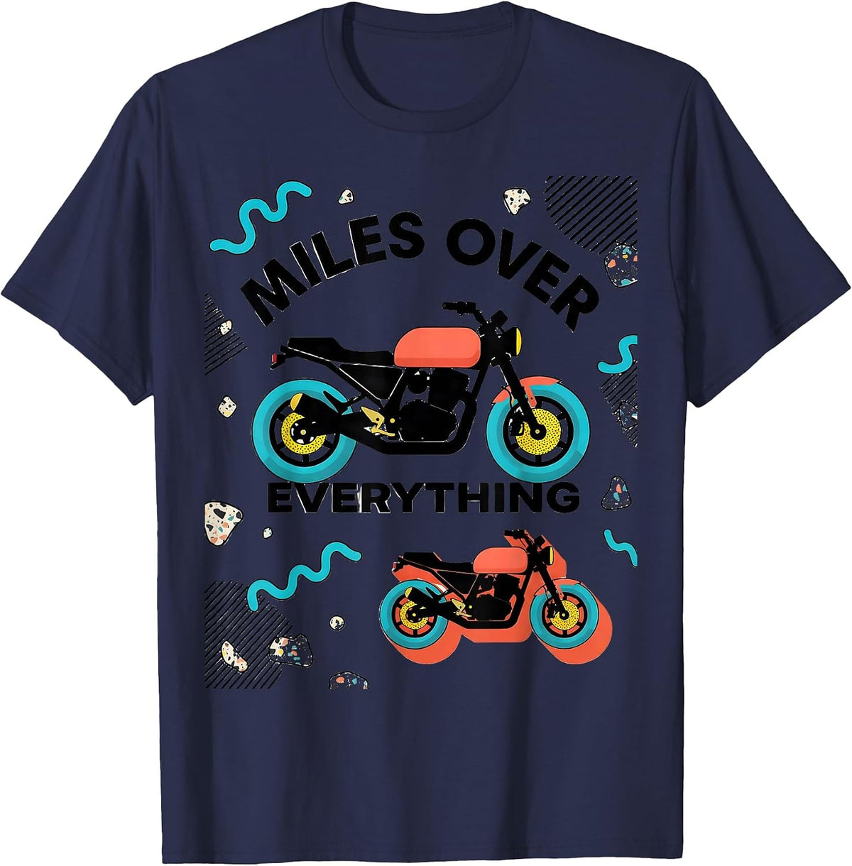 Men's Miles Over Everything Motorcycle Rider Design T-Shirt - Navy Blue
