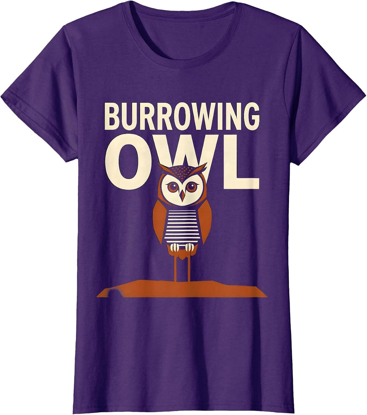 Women's Burrowing Owl Whimsical Nature Lover Vintage Typography T-Shirt - Purple