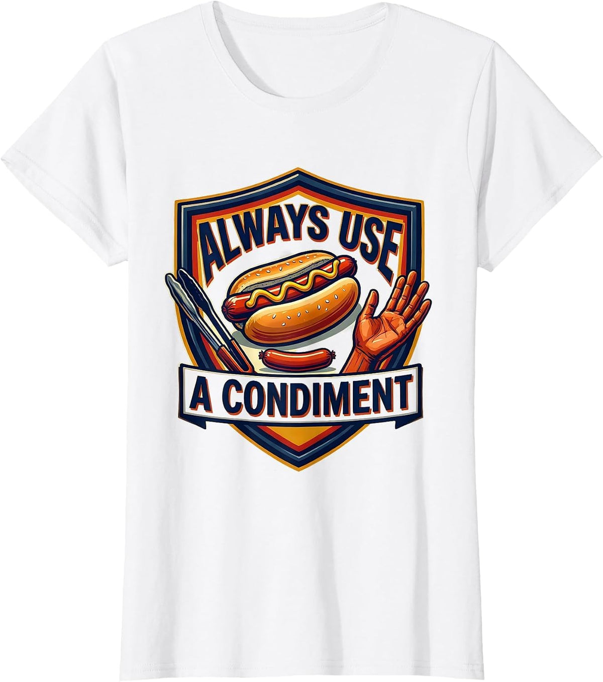 Always Use A Condiment Funny Hot Dog BBQ Grilling Humor T-Shirt - White
