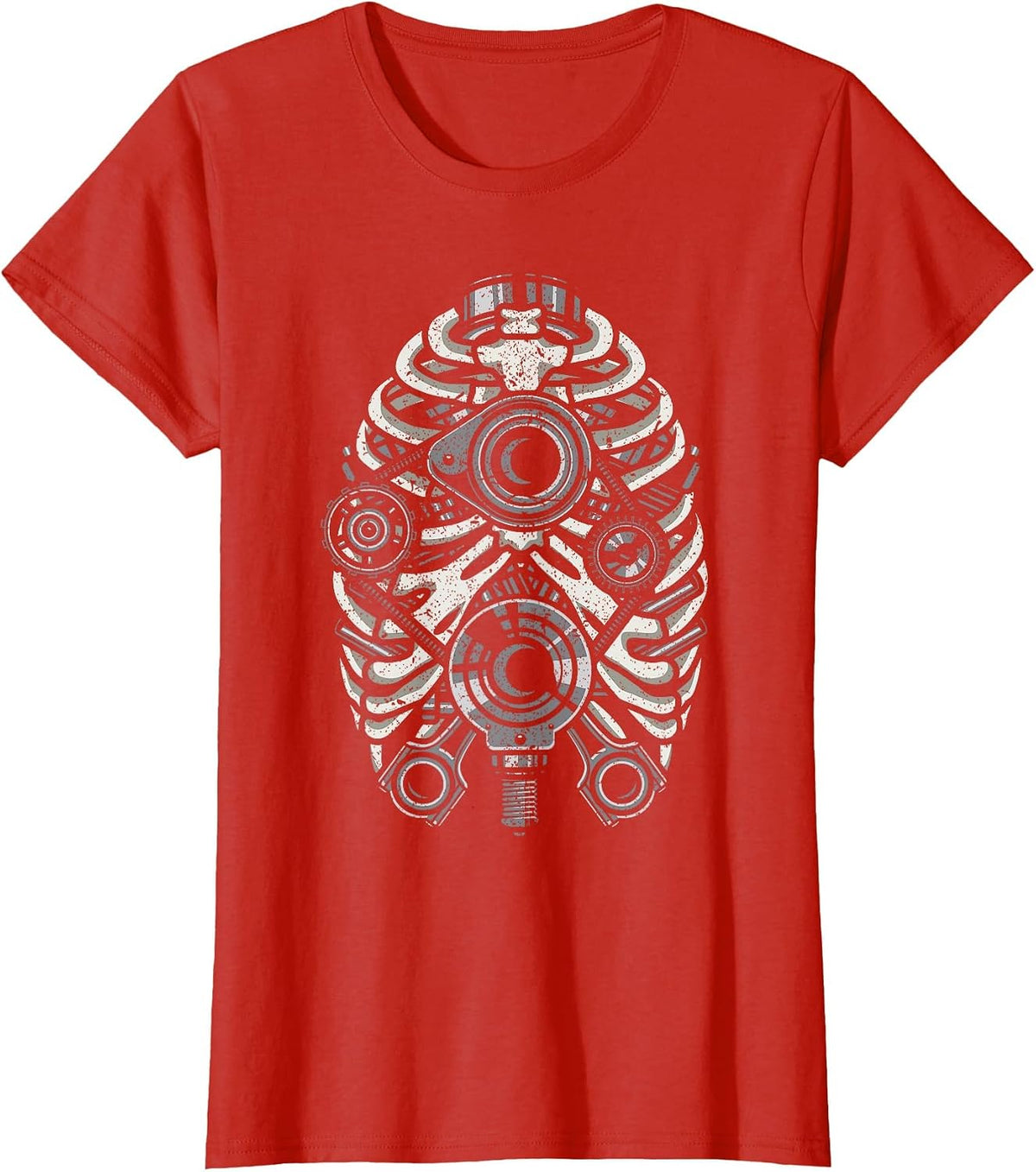 Machine Repair Mechanic Engineer Skeleton Rib Cage Engine T-Shirt - Red