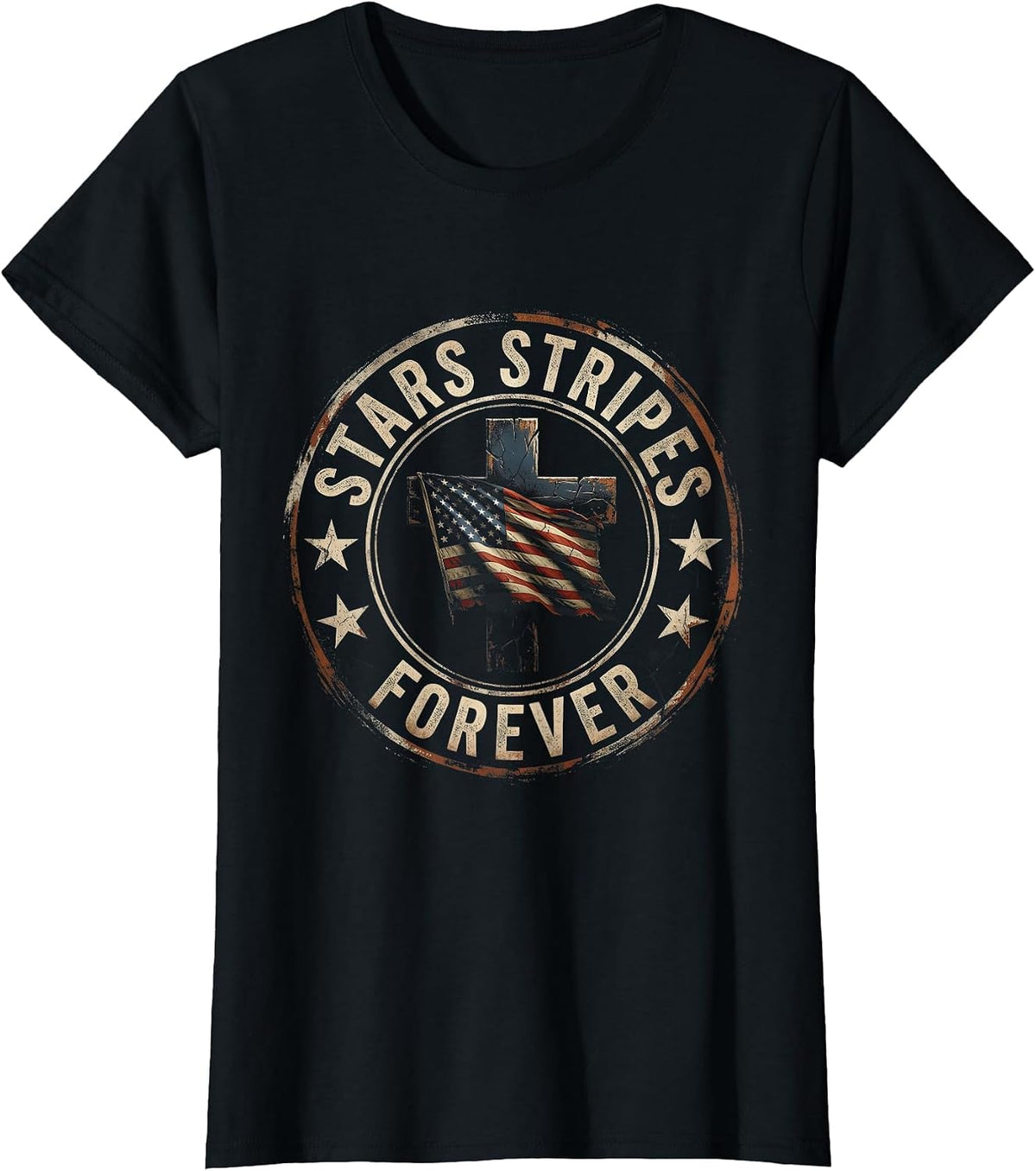 Stars Stripes Forever Memorial Day Patriotic Design T-Shirt - Black
