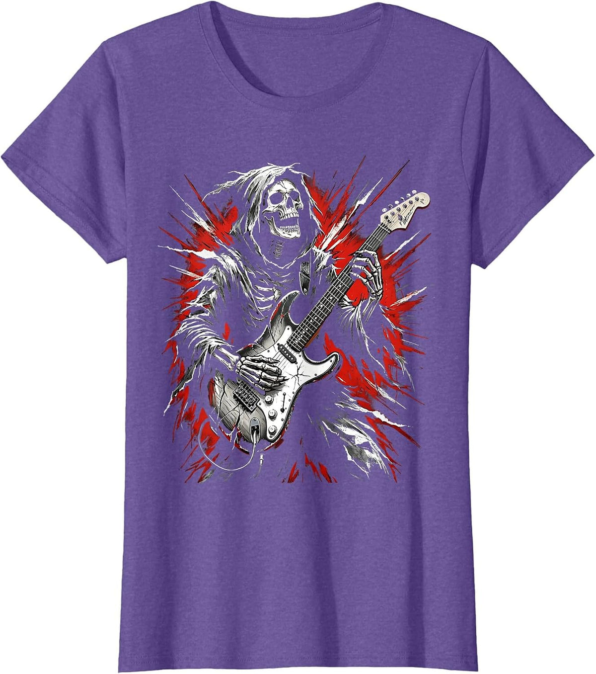 Grim Reaper Guitar Solo Heavy Metal Graphic T-Shirt - Purple Heather