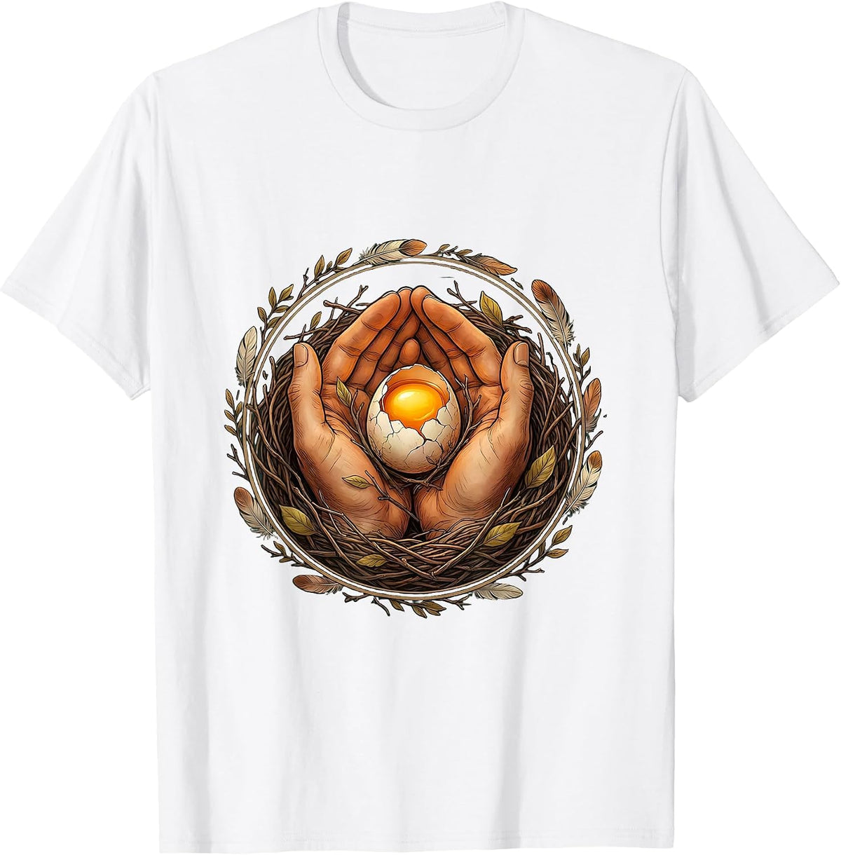 Men's Kindness Nest Hands Cradling Cracked Egg Design T-Shirt - White