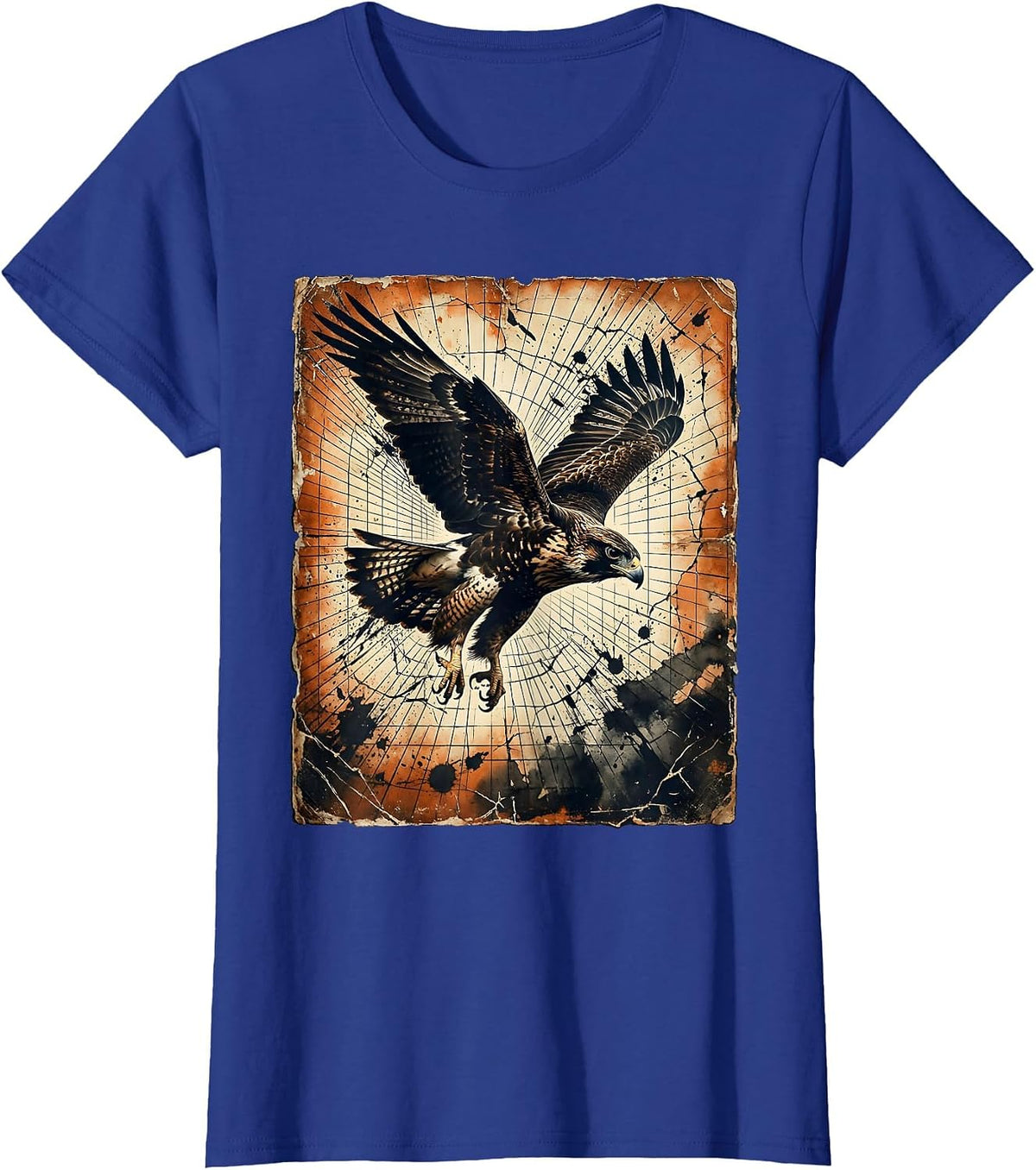 Women's Retro Falcon Dive Geometric Laser Grid 80s T-Shirt - Royal Blue