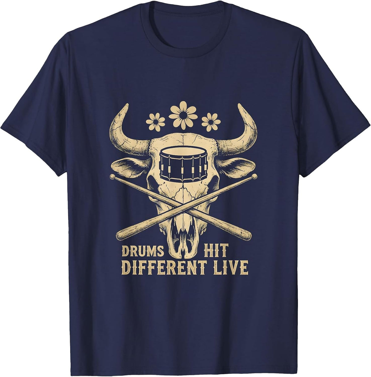 Drums Hit Different Live Music Drummer Design T-Shirt - Navy Blue