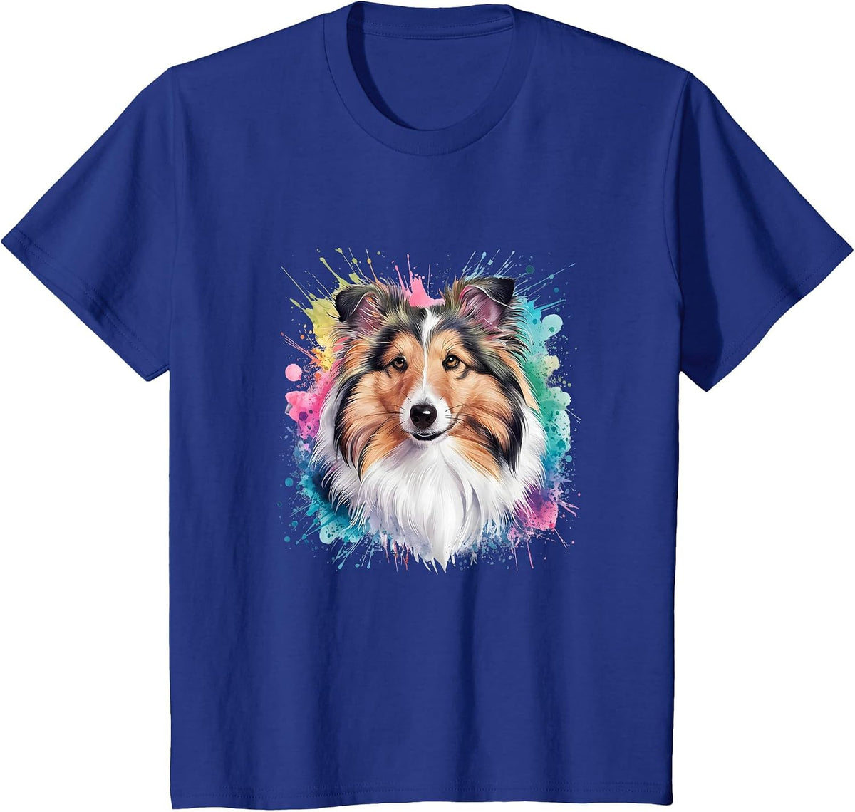 Men Woman Colorful Watercolor Shetland Sheepdog T-Shirt - Royal Blue
