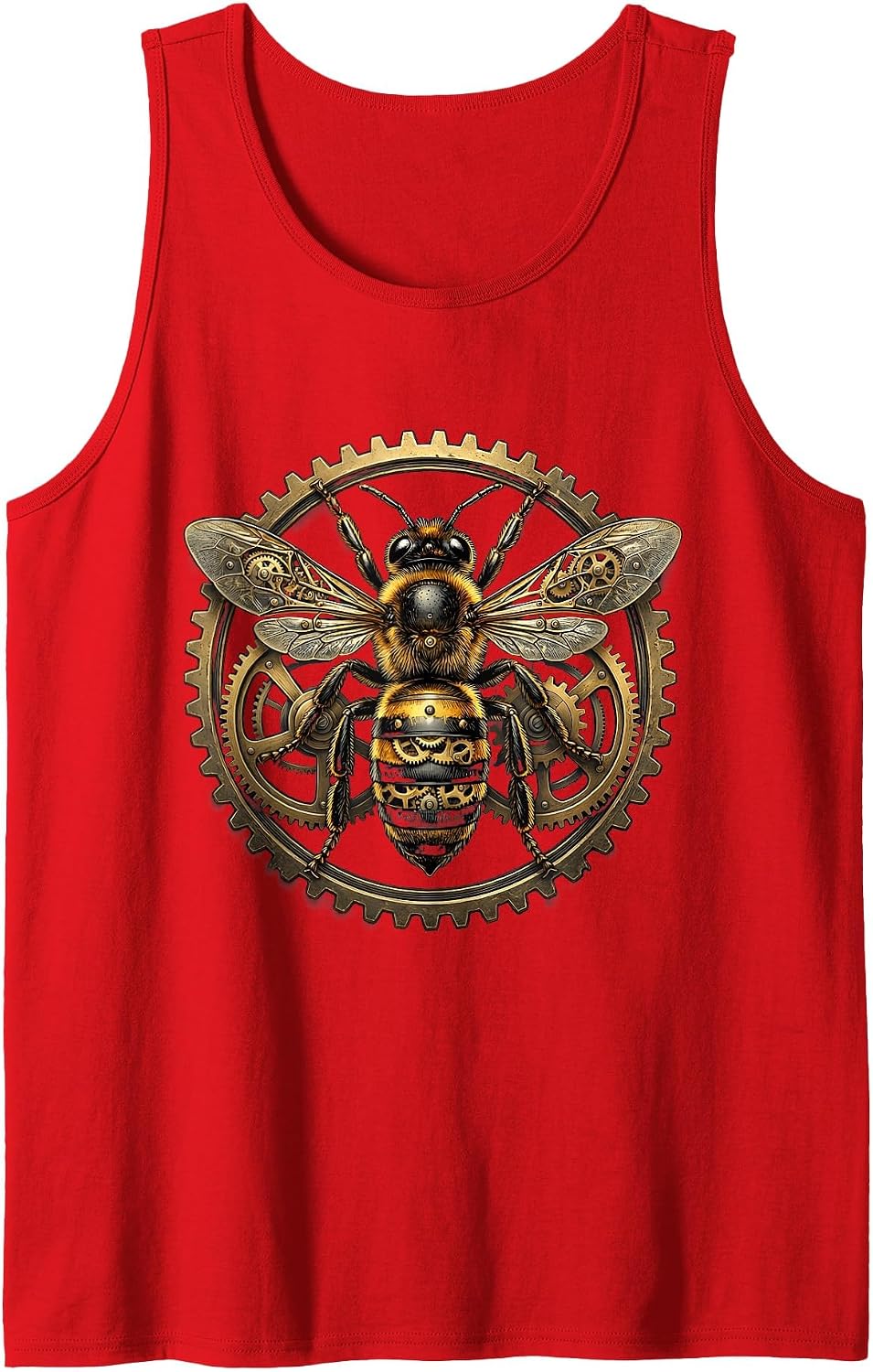 Steampunk Clockwork Bee Mechanical Wings Gears Tank Top - Red