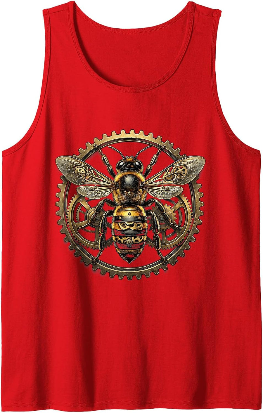 Steampunk Clockwork Bee Mechanical Wings Gears Tank Top - Red